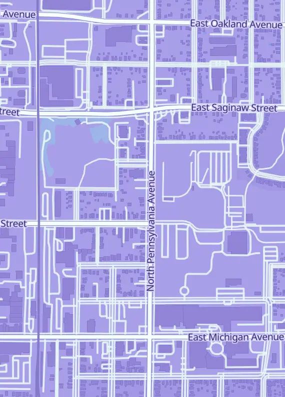 Street map around A&A Comic Book Store, 421 N Pennsylvania Ave, Lansing, MI