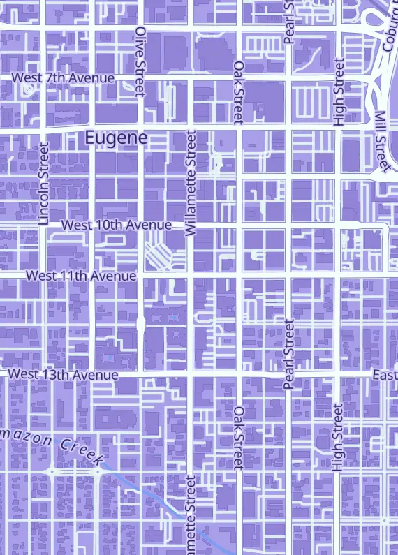 Street map around Addictive Behaviors, 26 E 11th Ave, Eugene, OR