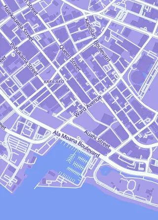 Street map around Aloha Card Shop, Honolulu