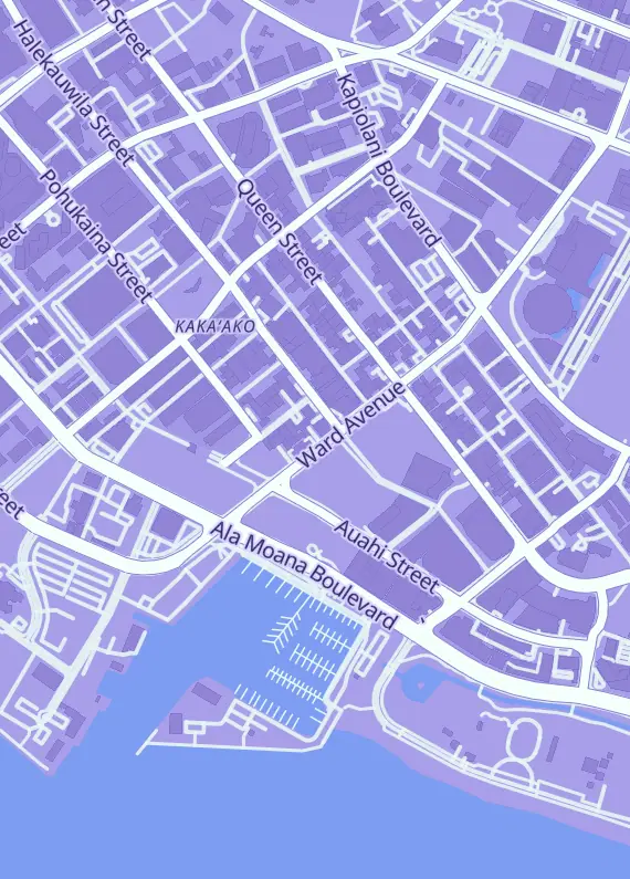 Street map around Aloha Card Shop, 320 Ward Ave #200, Honolulu, HI