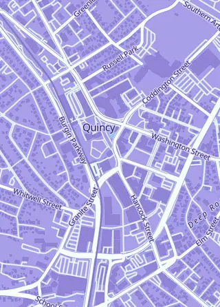 Street map around Alpha Omega Hobby, Quincy
