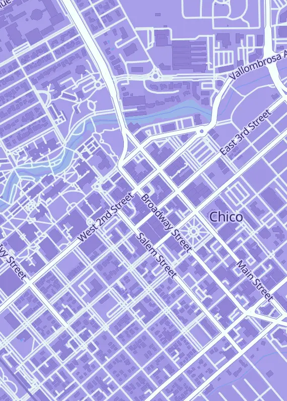 Street map around BaT Comics & Games, 218 Broadway St, Chico, CA