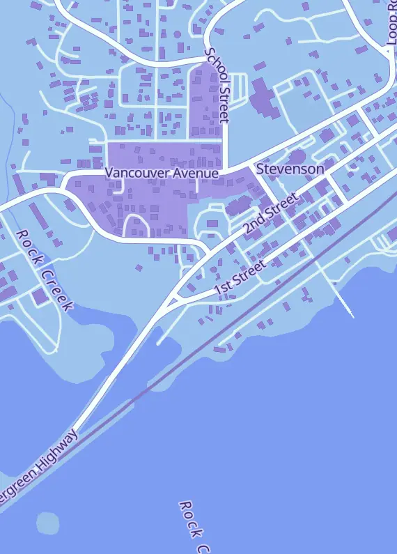 Street map around BatCave of The Gorge, 340 2nd St, Stevenson, WA
