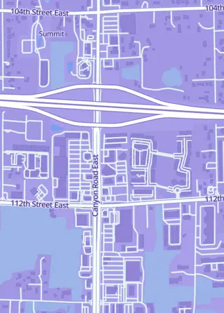 Street map around Bento Box Games, Puyallup