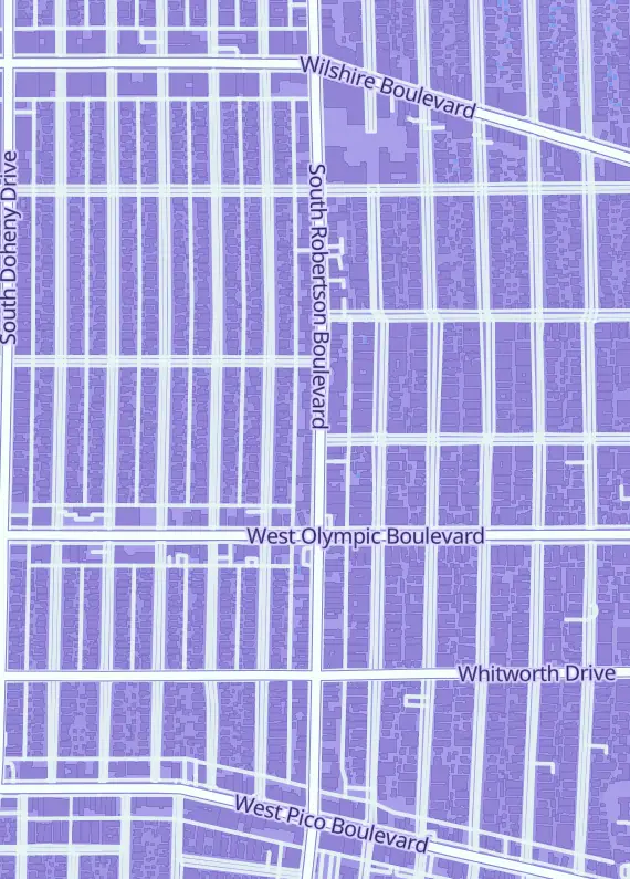 Street map around Blue Gnome Games, 343 S Robertson Blvd, Beverly Hills, CA