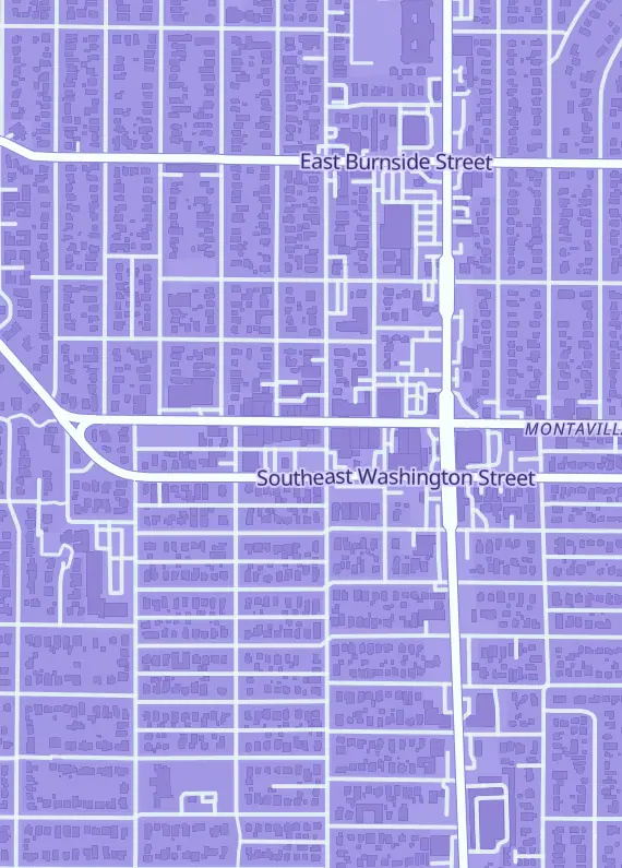 Street map around Board Bard Games, 7960 SE Stark St, Portland, OR