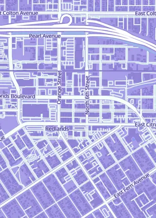 Street map around Board Game Paradise, Redlands