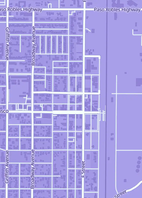 Street map around Cardboard House, 620 E St Ste D/E, Wasco, CA