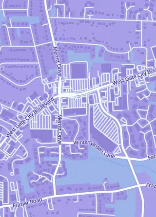 Street map around Cards At The Cages Card Shop & Memorabilia, Greensboro