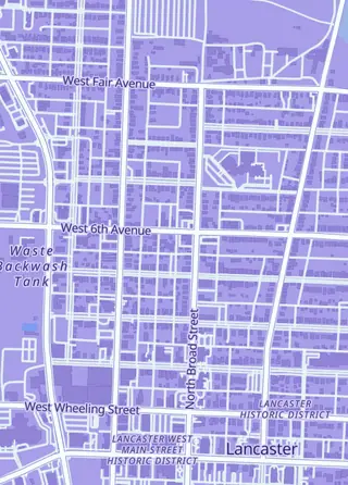 Street map around Cards On 6th Hobby Shop, Lancaster