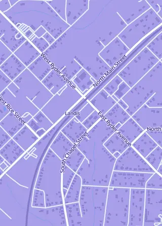 Street map around Chuck's Trains & Hobby Depot, Landis