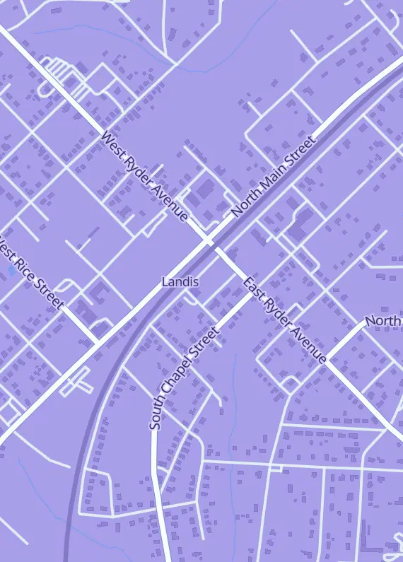Street map around Chuck's Trains & Hobby Depot, 131 S Central Ave, Landis, NC