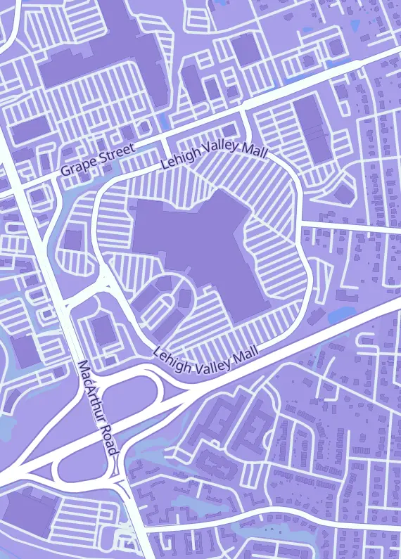 Street map around Cloud City Games, 250 Lehigh Valley Mall, Whitehall, PA
