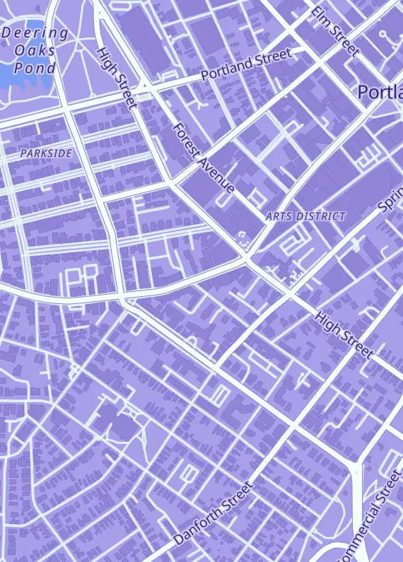 Street map around Coast City Comics, 634 Congress St, Portland, ME