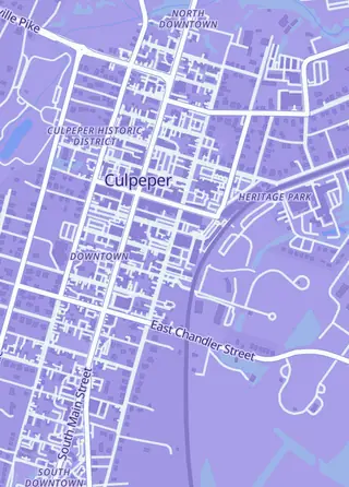 Street map around Collector's Den, Culpeper