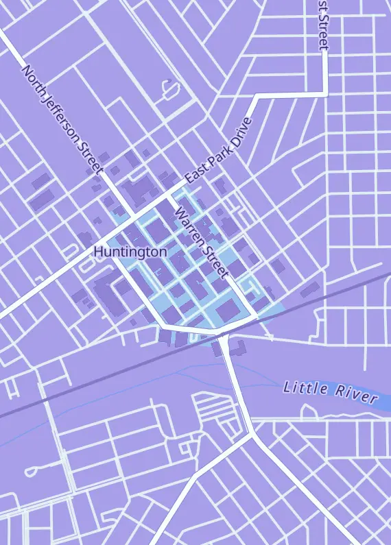 Street map around Corn Coast Comics, 23 E Market St, Huntington, IN