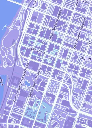 Street map around Cosmic Card Shop, Salem