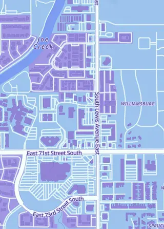Street map around DaBomb Games, Tulsa