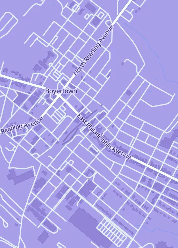Street map around Deal Me In Games, 127 E Philadelphia Ave, Boyertown, PA