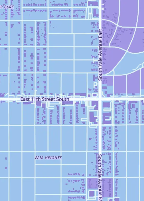 Street map around Dice Addiction, 4622 E 11th St, Tulsa, OK