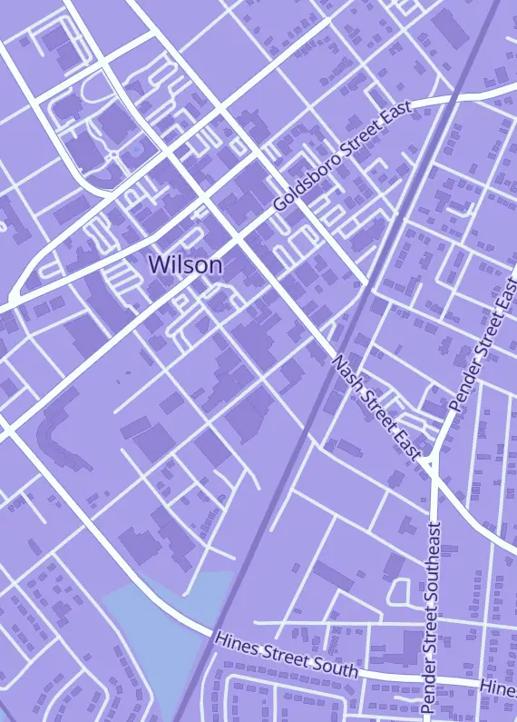Street map around Downtown Cards & Collectibles, 317 Barnes St S, Wilson, NC