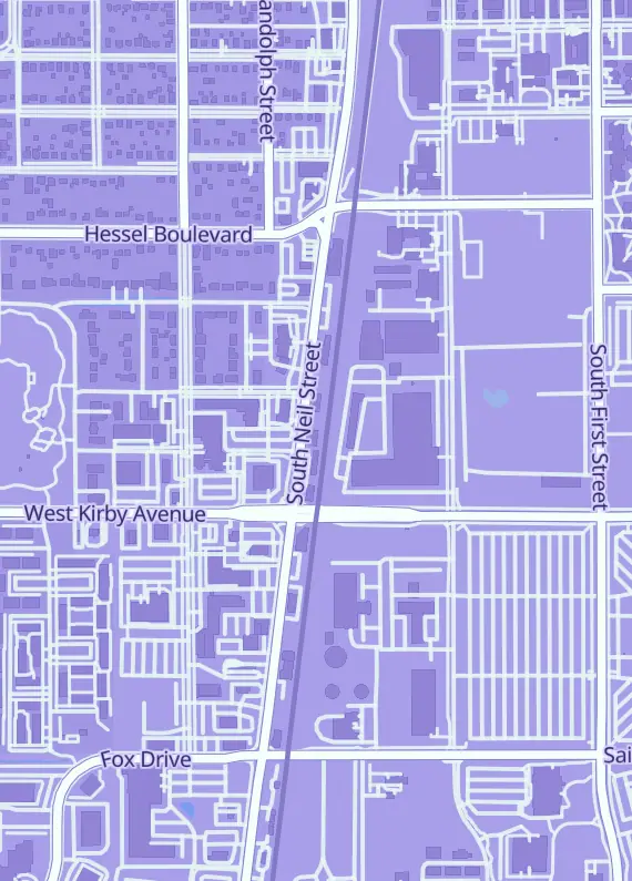 Street map around Enchantment Alley, Main Street, Urbana, IL