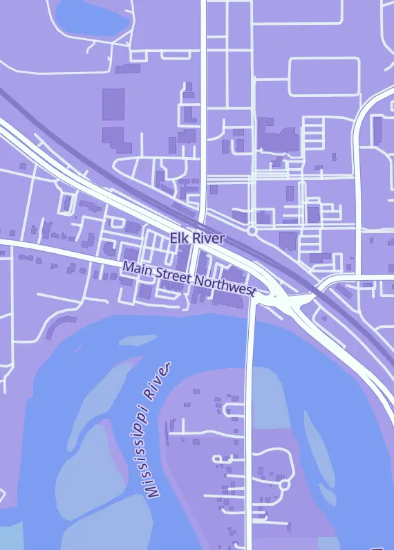 Street map around Escape Odyssey: Escape Rooms, Trading Cards, & Board Games, 654 Main St NW, Elk River, MN
