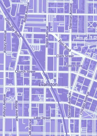 Street map around Evanston Games & Cafe, Evanston