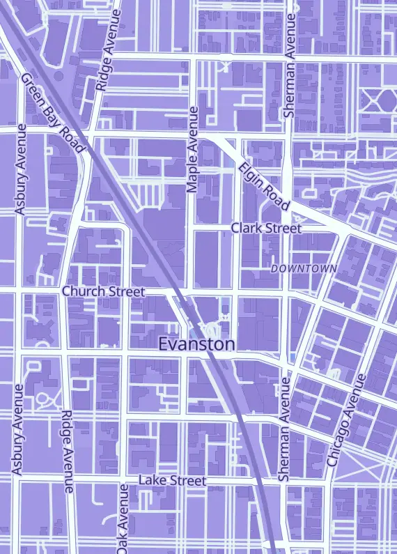 Street map around Evanston Games & Cafe, 1707 Maple Ave, Evanston, IL