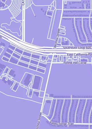 Street map around Evolution Games, Fort Worth