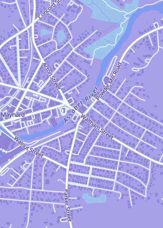 Street map around Excelsior Games, 8 Waltham St #1337, Maynard, MA