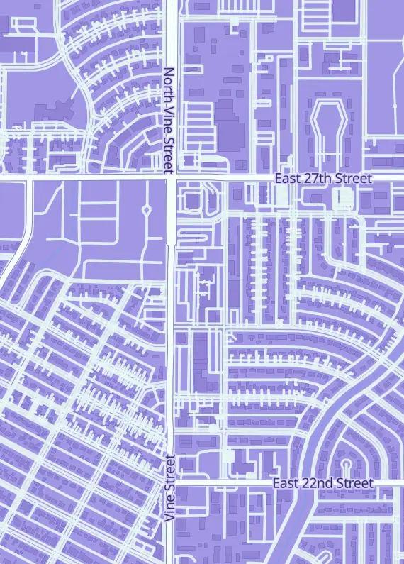 Street map around Extra Life Video Game Store And Repair, 2514 Vine St, Hays, KS