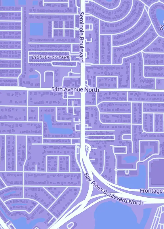 Street map around FP Trading Card Shop, 5286 Seminole Blvd, St. Petersburg, FL