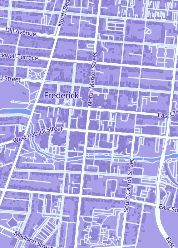Street map around Frederick Card Collective, 16 N Market St, Frederick, MD