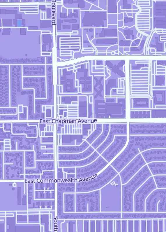 Street map around Game Citi TCG, 2485 E Chapman Ave, Fullerton, CA