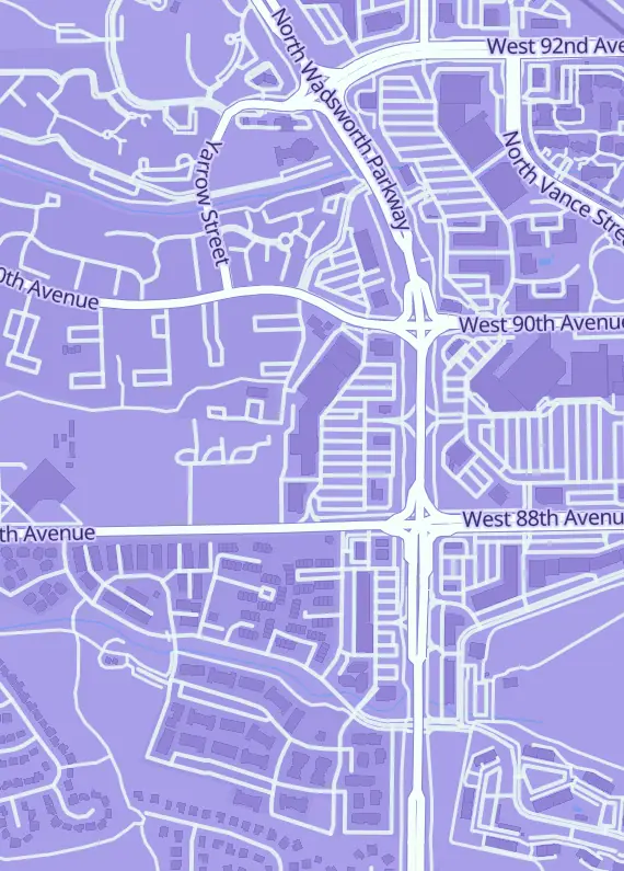Street map around Game Heroes, 7663 W 88th Ave, Westminster, CO