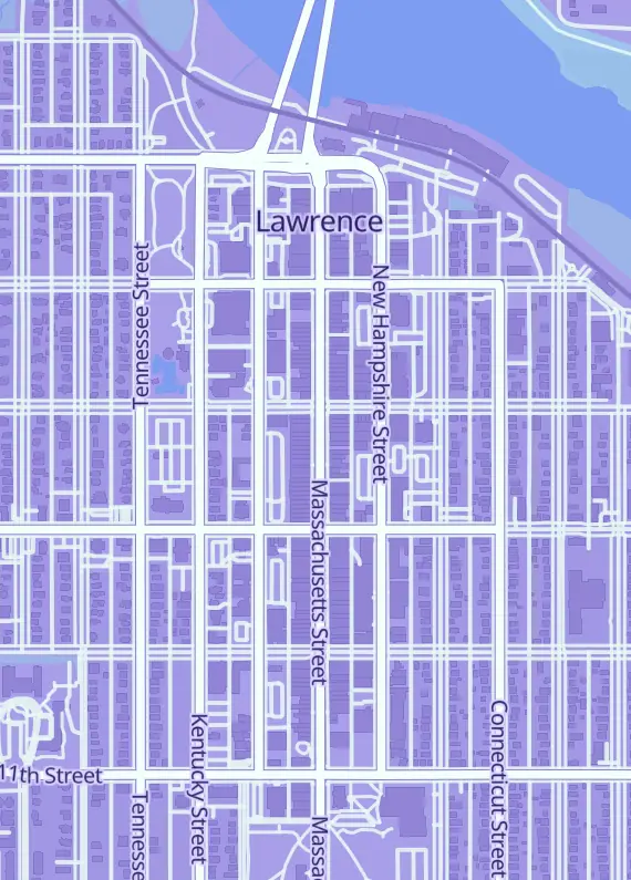 Street map around Game Nut Entertainment, 813 Massachusetts St, Lawrence, KS