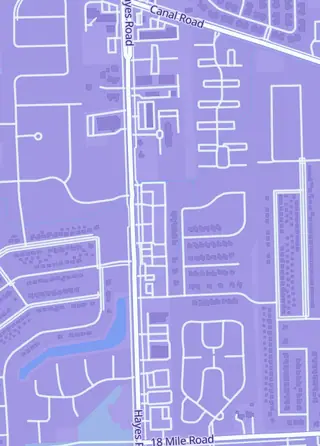 Street map around Gameon, Clinton Township