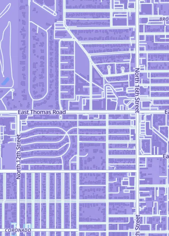 Street map around Gamers Cove, 1407 E Thomas Rd, Phoenix, AZ