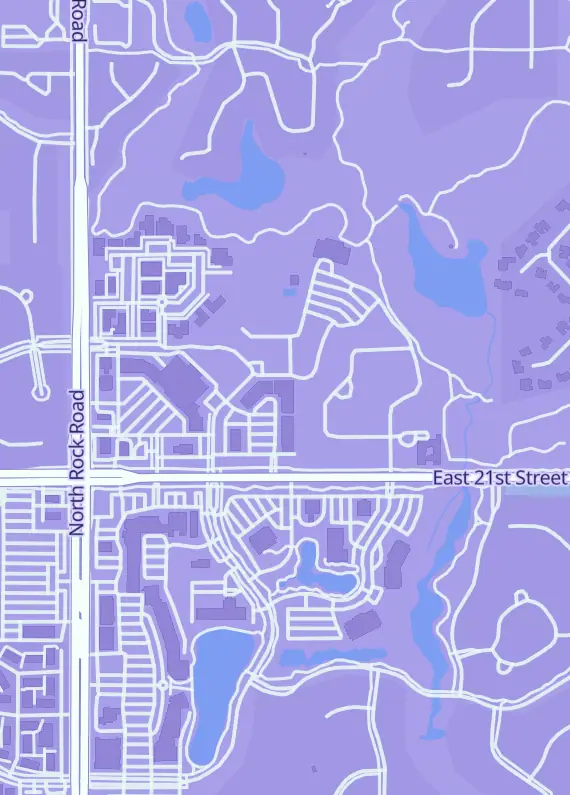 Street map around Geeksphere, 8338 E 21st St N #303, Wichita, KS