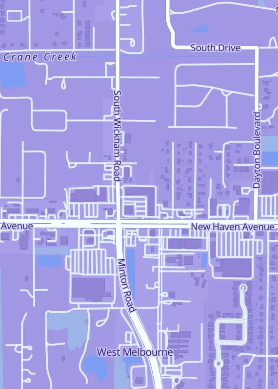 Street map around Get Your Fun On, 3040 W New Haven Ave, West Melbourne, FL