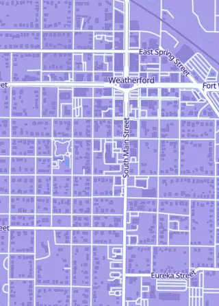 Street map around Gibson's Cosmic Cards, Weatherford