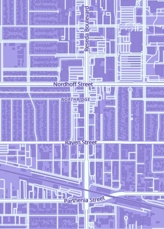 Street map around Golden Apple Comics, 8967 Reseda Blvd, Northridge, CA