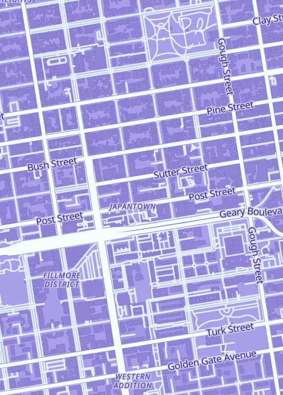 Street map around Golden Gate Games, 1680 Post St, San Francisco, CA
