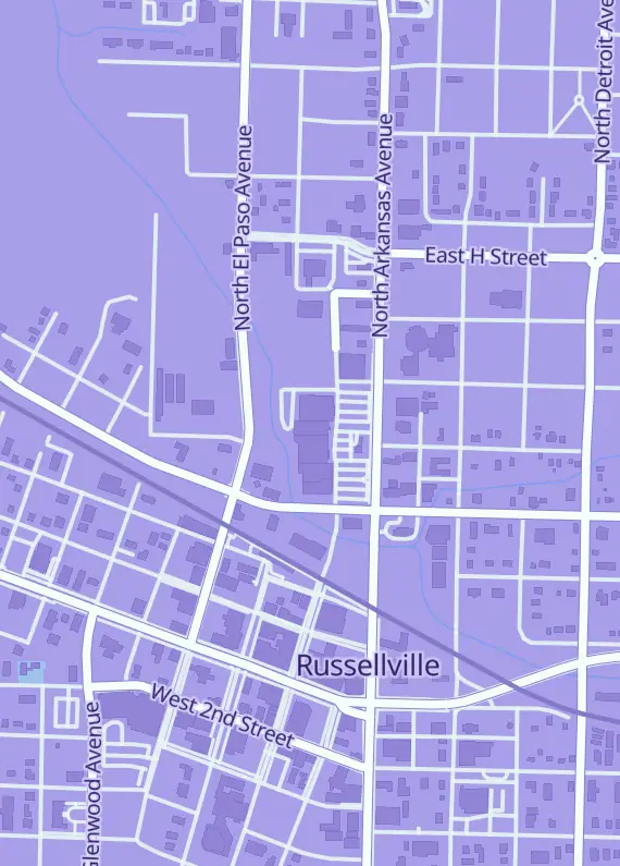 Street map around Good Game, 407 N Arkansas Ave #13, Russellville, AR