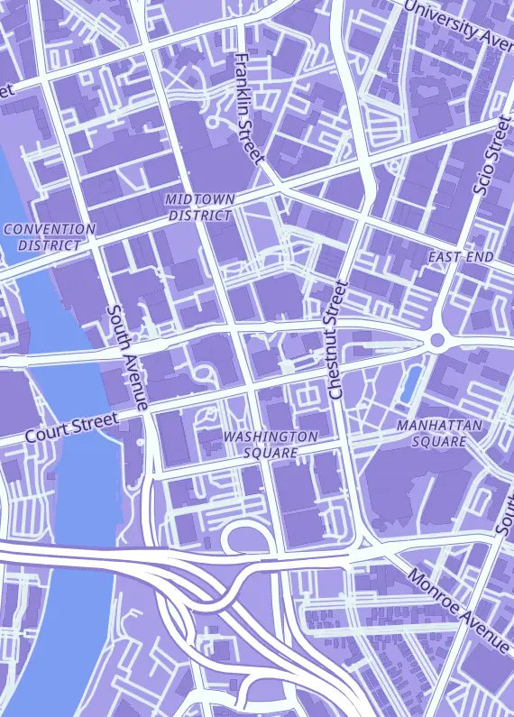 Street map around Great Lakes Gaming, 100 S Clinton Ave Fl 22, Rochester, NY