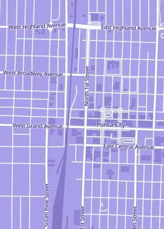 Street map around Hall of Heroes, Ponca City