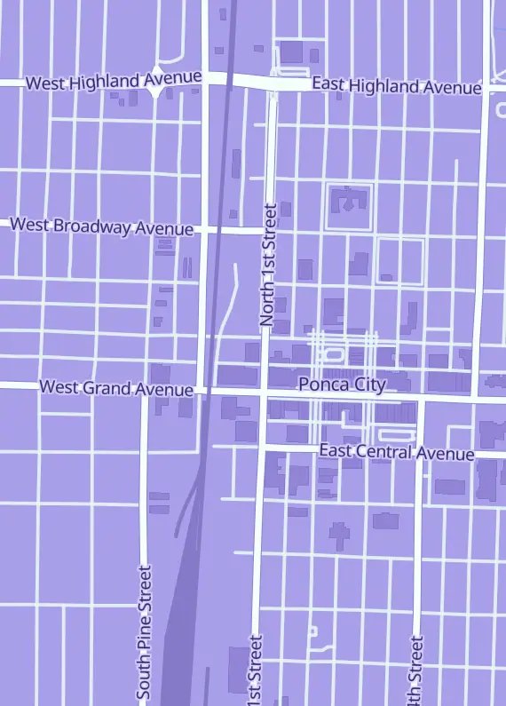 Street map around Hall of Heroes, 112 N 1st St, Ponca City, OK