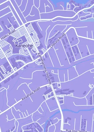 Street map around Happy Sea Hawaii, Kaneohe