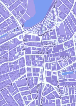 Street map around Harrison's Comics, Salem